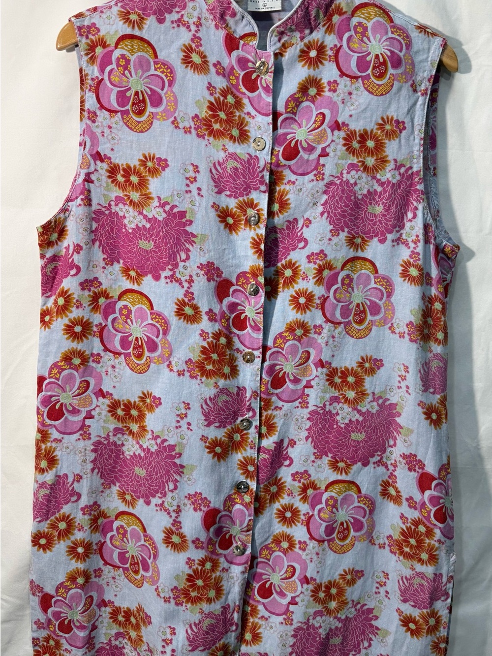 CLICK By Color Me Collection Dress Women’s L 100% Linen Floral Made In USA